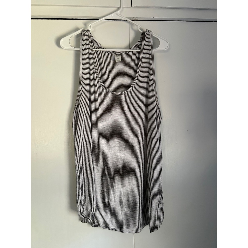 Old Navy Luxe Slub Knit Striped Tank Top XL White Black Sleeveless Scoop Neck